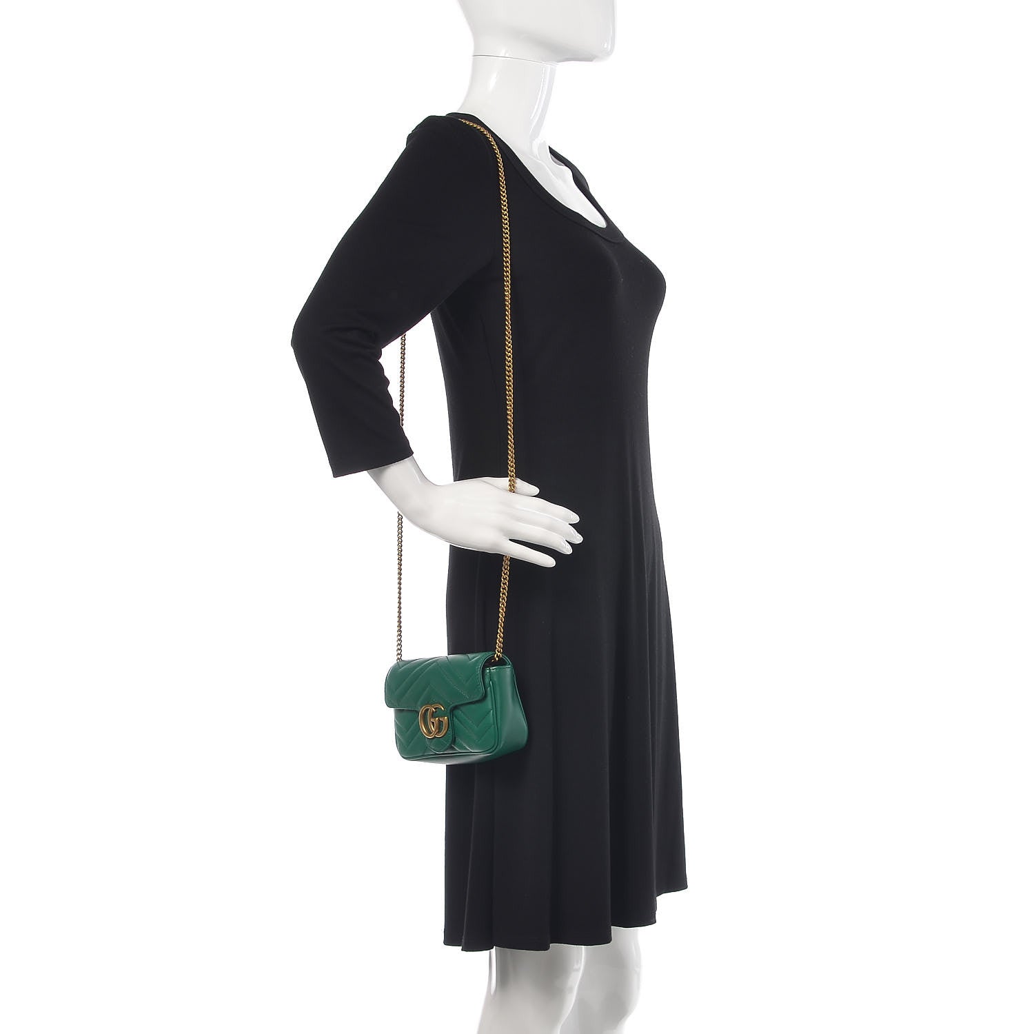 Gucci Calfskin Matelasse Super Mini GG Marmont Shoulder Bag Emerald Green 2 of 11