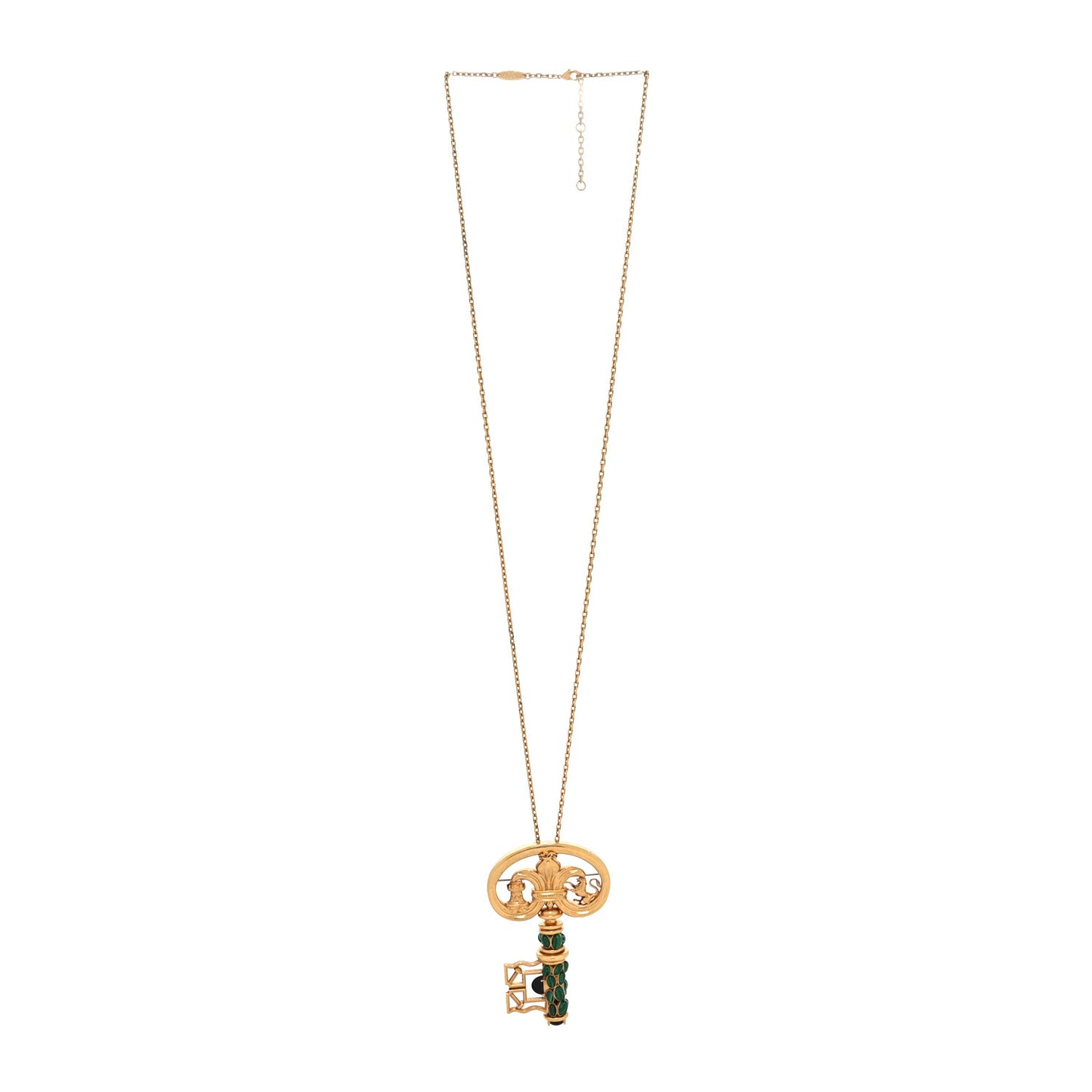 Metal Resin Fornasetti Key Brooch Necklace Gold Green
