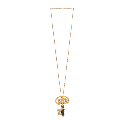 Louis Vuitton Metal Resin Fornasetti Key Brooch Necklace Gold Green 3 of 7