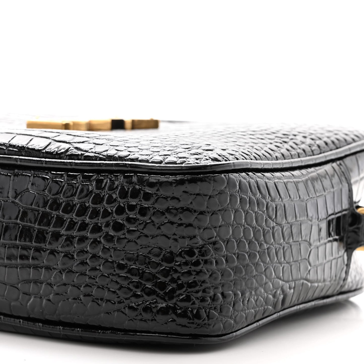 Patent Calfskin Crocodile Embossed Monogram Lou Camera Bag Black