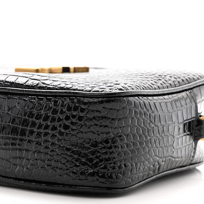 Saint Laurent Patent Calfskin Crocodile Embossed Monogram Lou Camera Bag Black 10 of 12