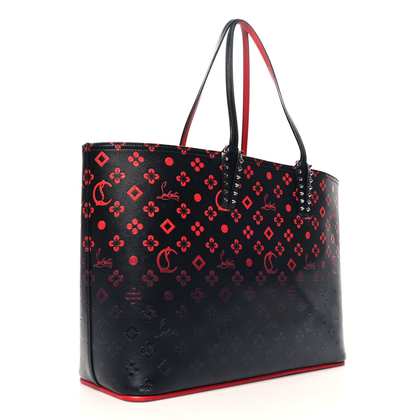 Perforated Calfskin Degrade Loubinthesky East West Cabata Tote Black Red