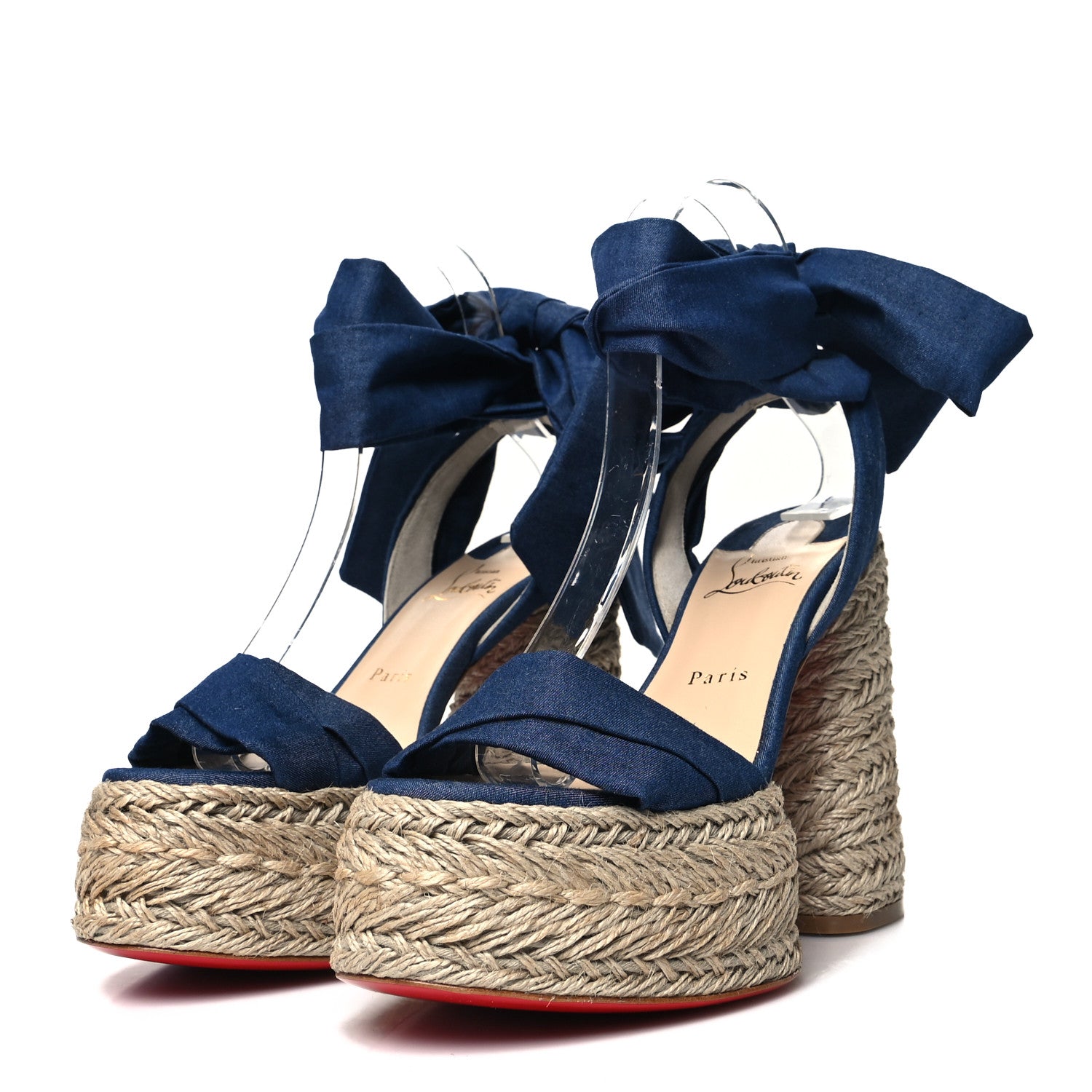 Christian Louboutin Denim Mariza Du Desert 130 Sandals 38 Blue Naturel 3 of 8