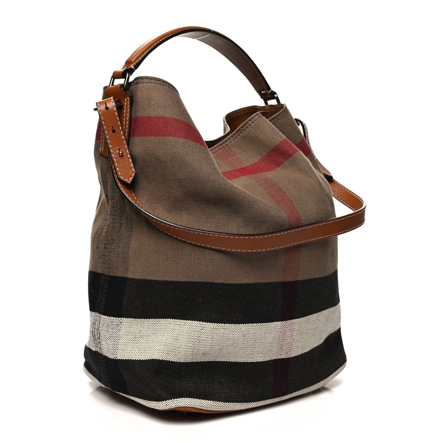 Burberry Canvas Mega Check Medium Ashby Bucket Bag Brown 4 of 14