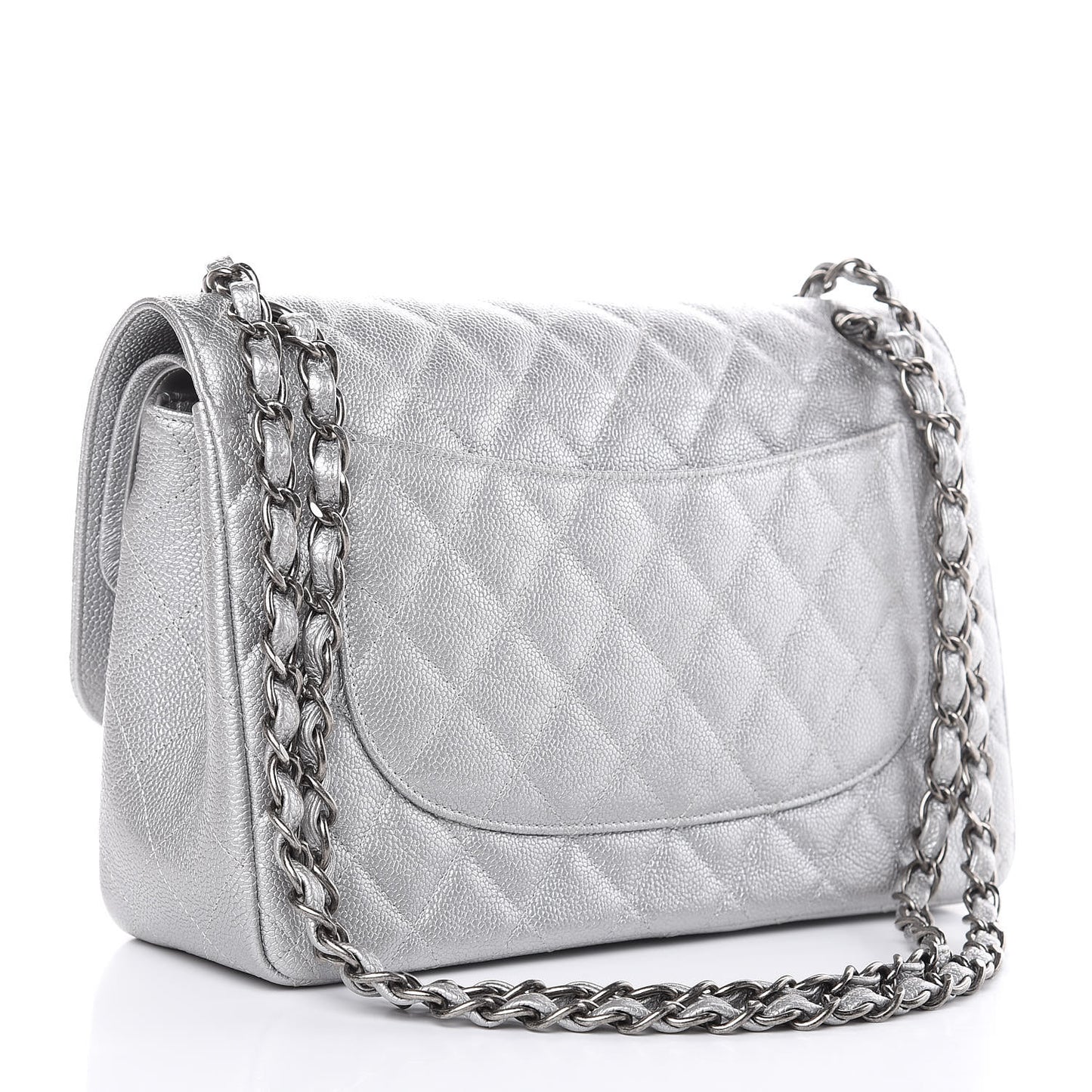 Metallic Caviar Quilted Jumbo Double Flap Silver