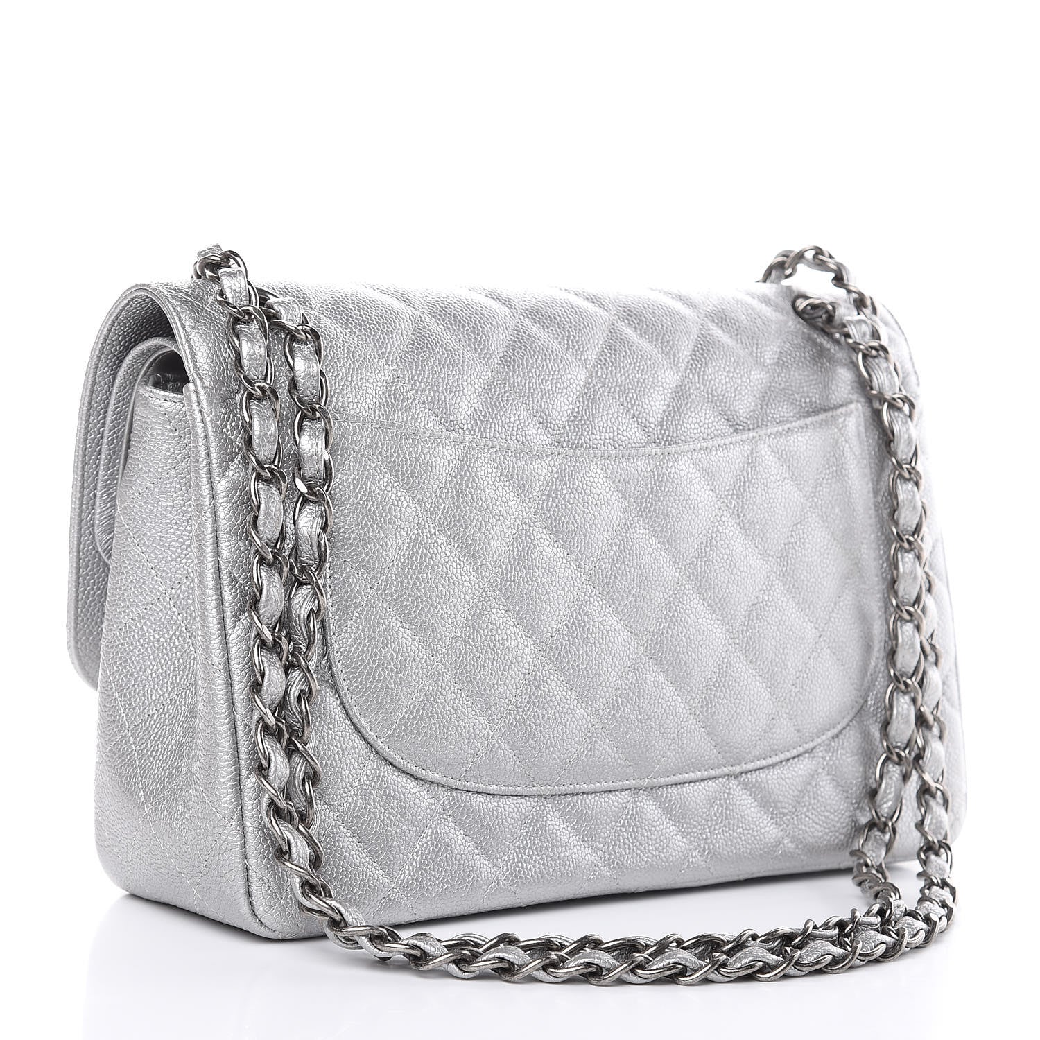 Chanel Metallic Caviar Quilted Jumbo Double Flap Silver 4 of 11