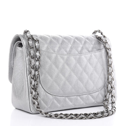 Chanel Metallic Caviar Quilted Jumbo Double Flap Silver 4 of 11