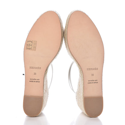 Hermes Calfskin Tivoli Espadrille Wedge Sandals 38 White 5 of 10