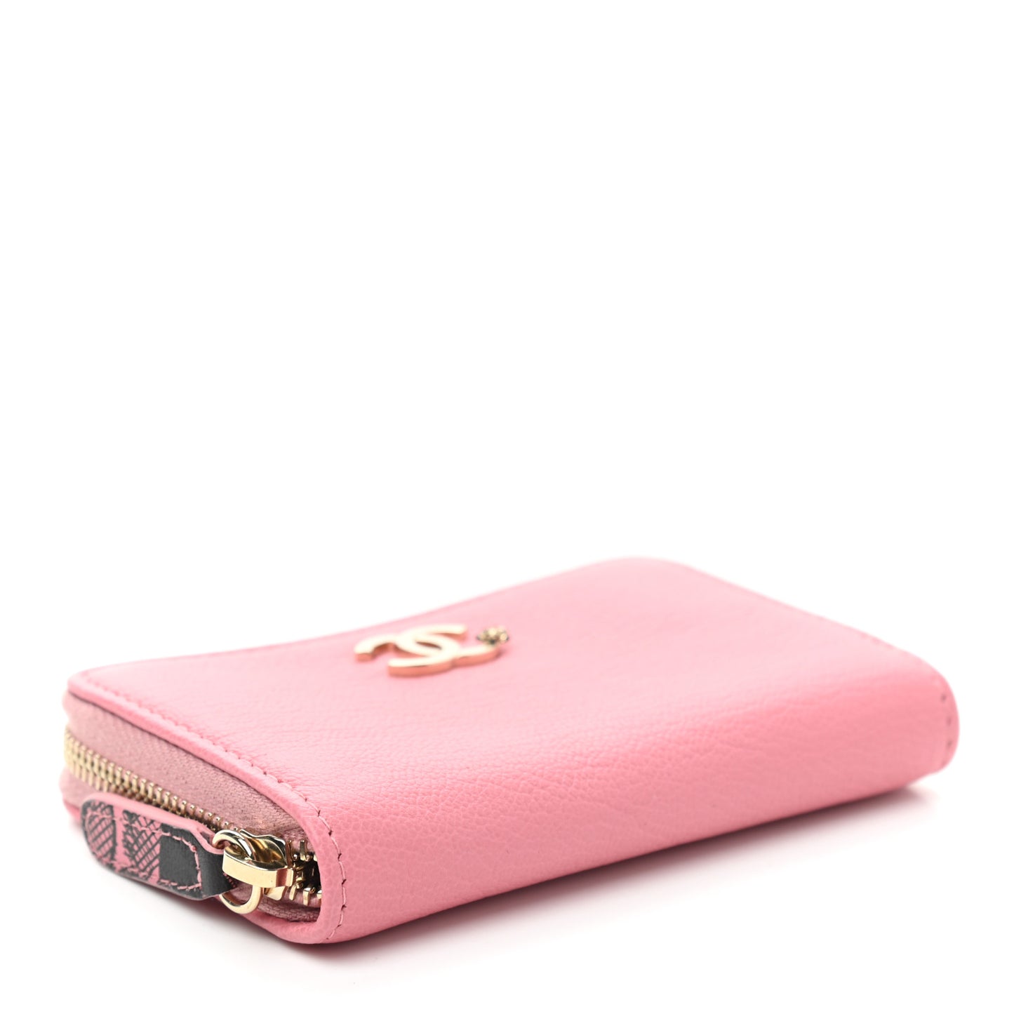 Goatskin Camellia Zip Coin Purse Pink