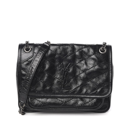 Saint Laurent Crinkled Calfskin Matelasse Monogram Baby Niki Chain Satchel Black 1 of 9
