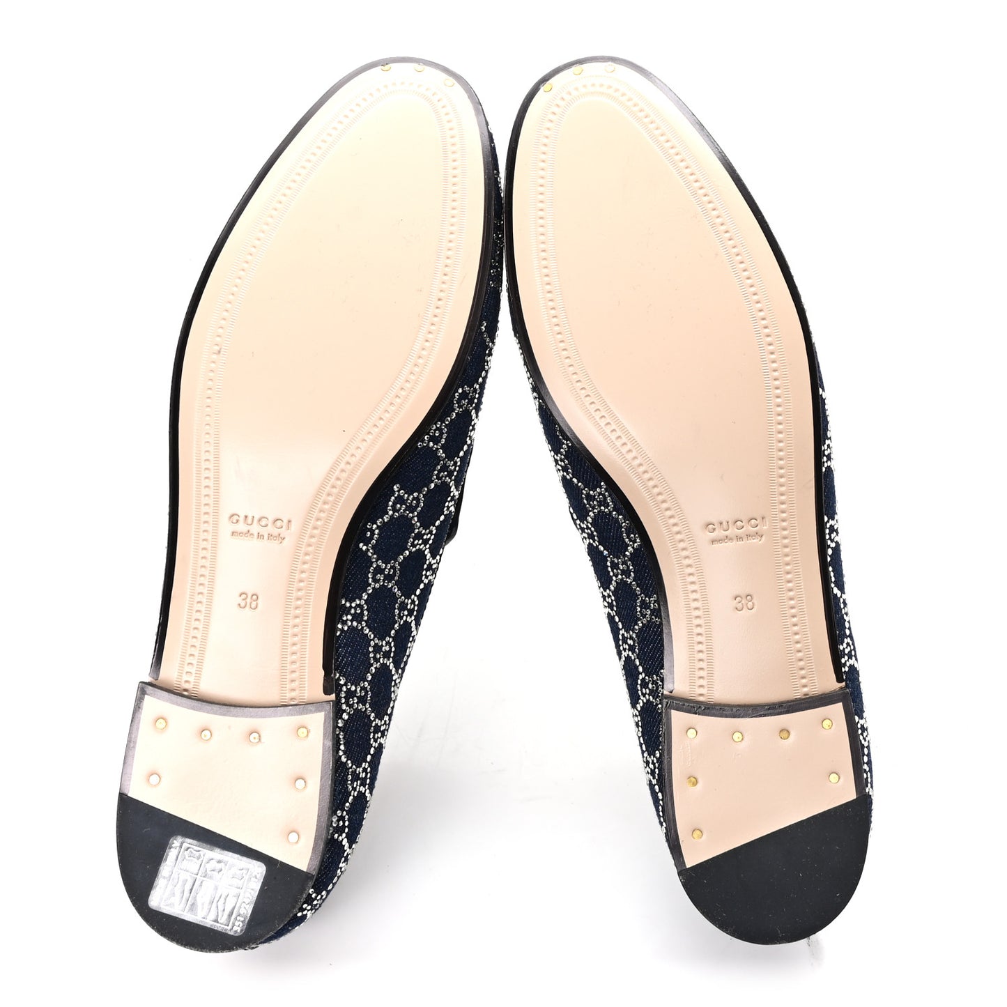 Denim Crystal GG Monogram Horsebit Womens Jordaan Loafers 38 Deep Blue Blue Milad