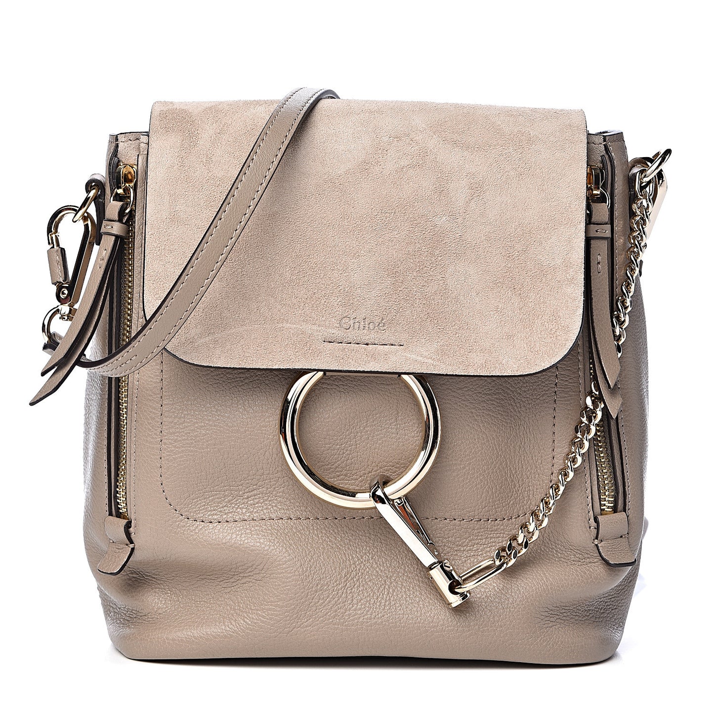 Suede Calfskin Small Faye Backpack Motty Grey