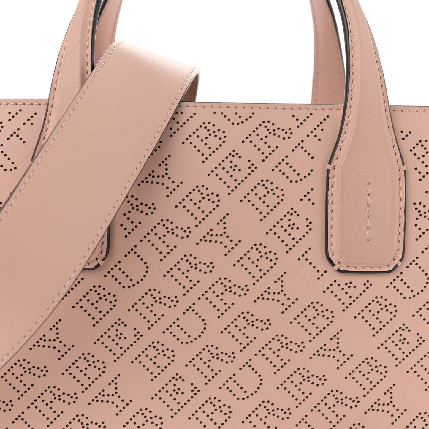 Calfskin Perforated Medium Banner Tote Pale Fawn Pink