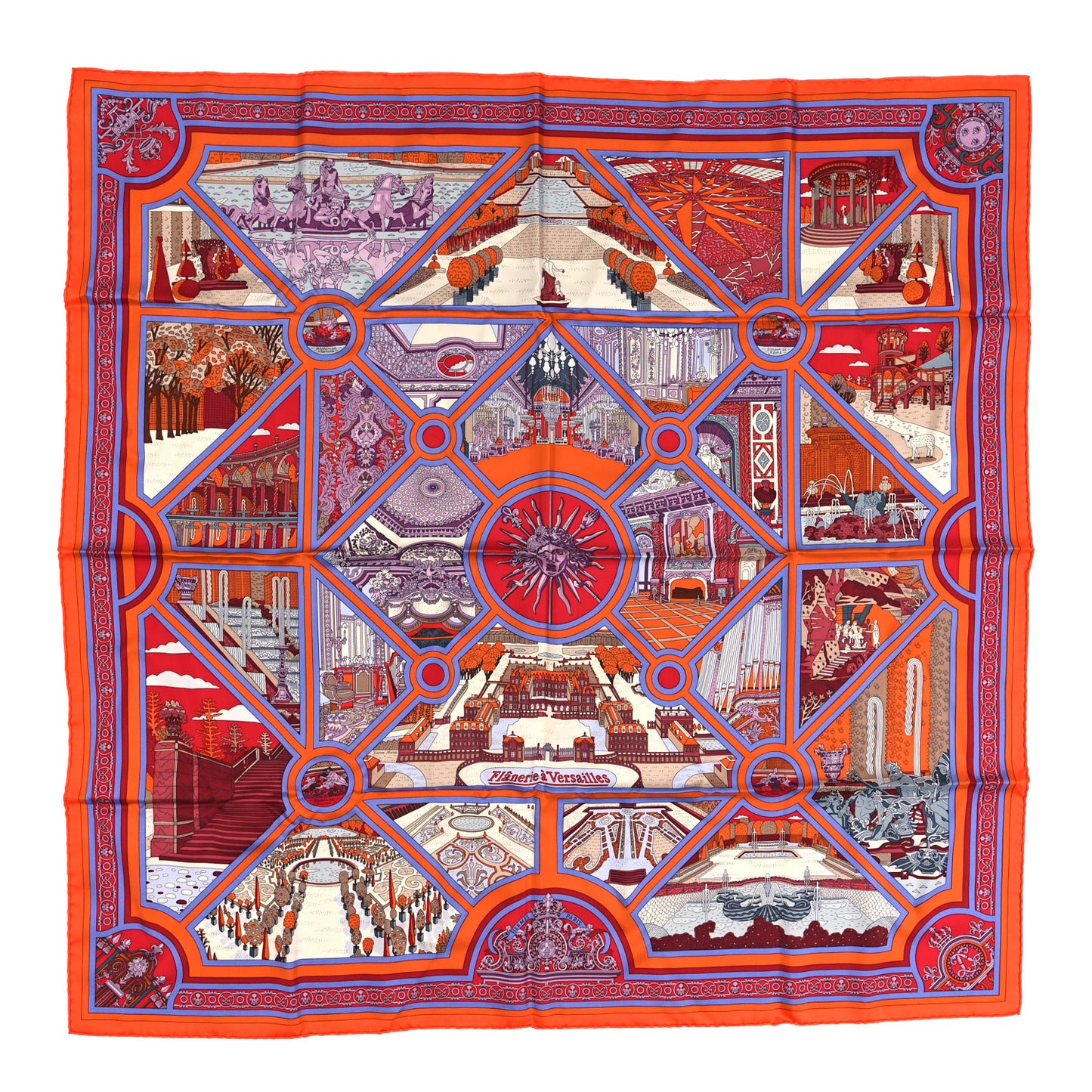 Silk Flanerie A Versailles Scarf 90 Orange Parme Rouge