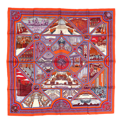 Hermes Silk Flanerie A Versailles Scarf 90 Orange Parme Rouge 1 of 4