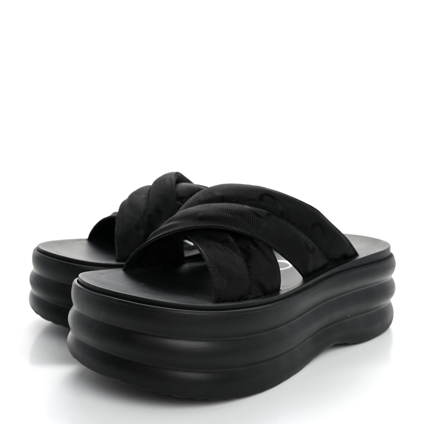 GG Nylon Platform Slide Sandals 39 Black