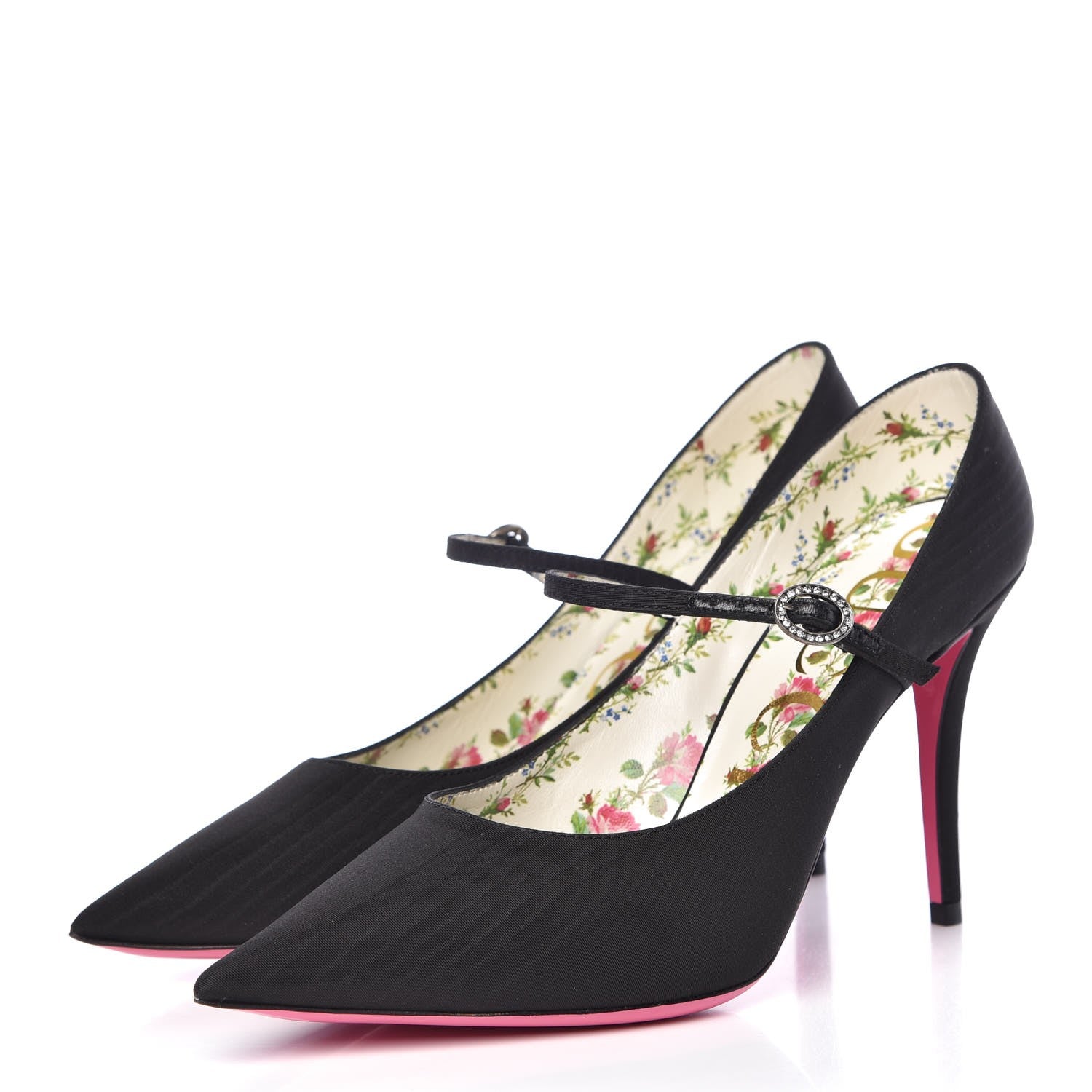 Gucci Moire Fabric Virginia Mary Jane Pumps 39.5 Black 3 of 9