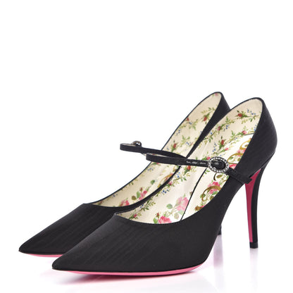 Gucci Moire Fabric Virginia Mary Jane Pumps 39.5 Black 3 of 9