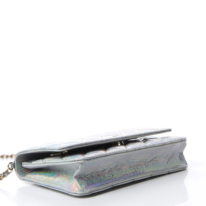Chanel Iridescent Goatskin Quilted Wallet On Chain WOC Silver 4 of 12