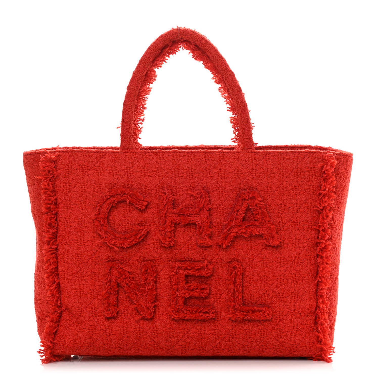 Chanel Wool Tweed Large Zipped Shopping Tote Red 1 of 11