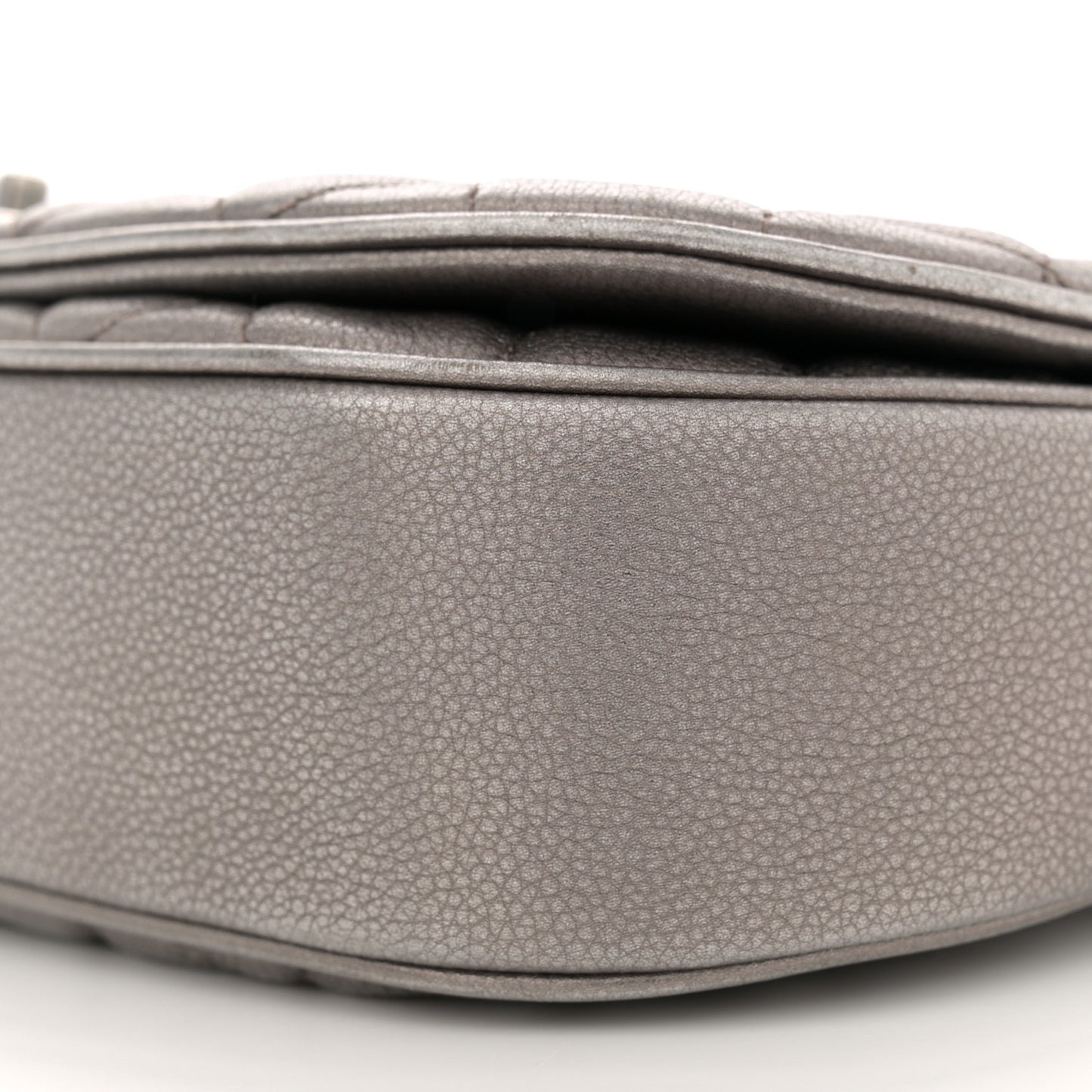 Metallic Calfskin Quilted Casual Pocket Messenger Flap Silver