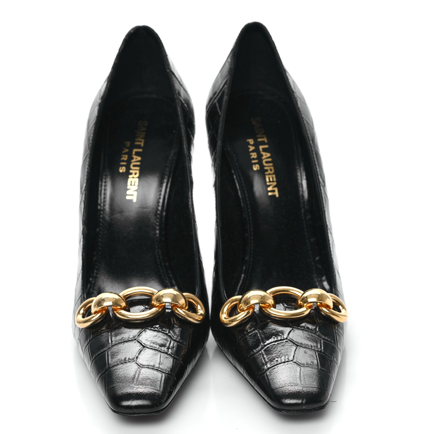 Saint Laurent Calfskin Crocodile Embossed Silvana 110mm Pumps 35.5 Black 2 of 8