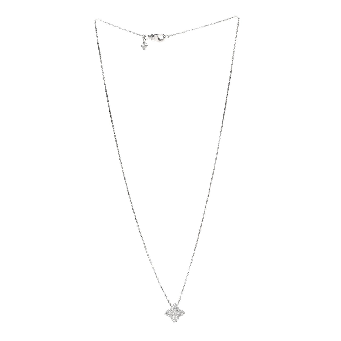 18K White Gold Diamond Quatrefoil Pendant Necklace