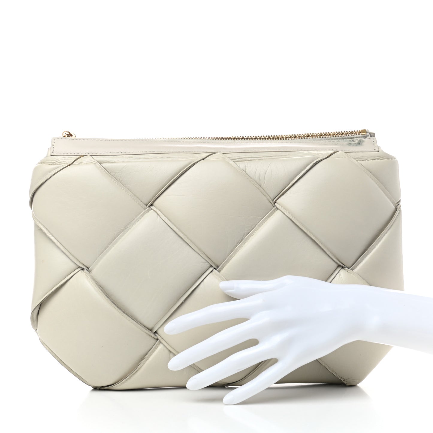 Paper Calfskin Maxi Intrecciato Padded Pouch Clutch Plaster