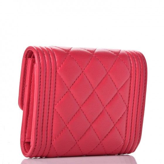 Chanel Lambskin Quilted Compact Boy Wallet Fuchsia 3 of 9