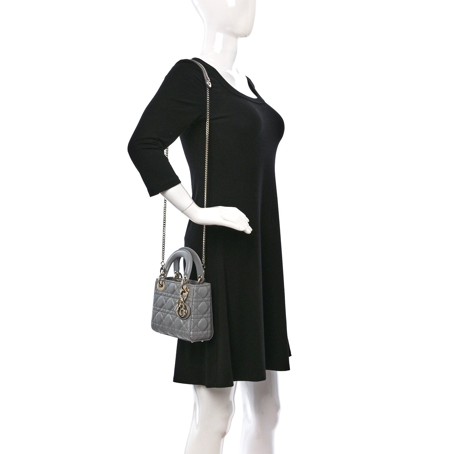 Christian Dior Metallic Lambskin Cannage Mini Lady Dior Grey 2 of 10