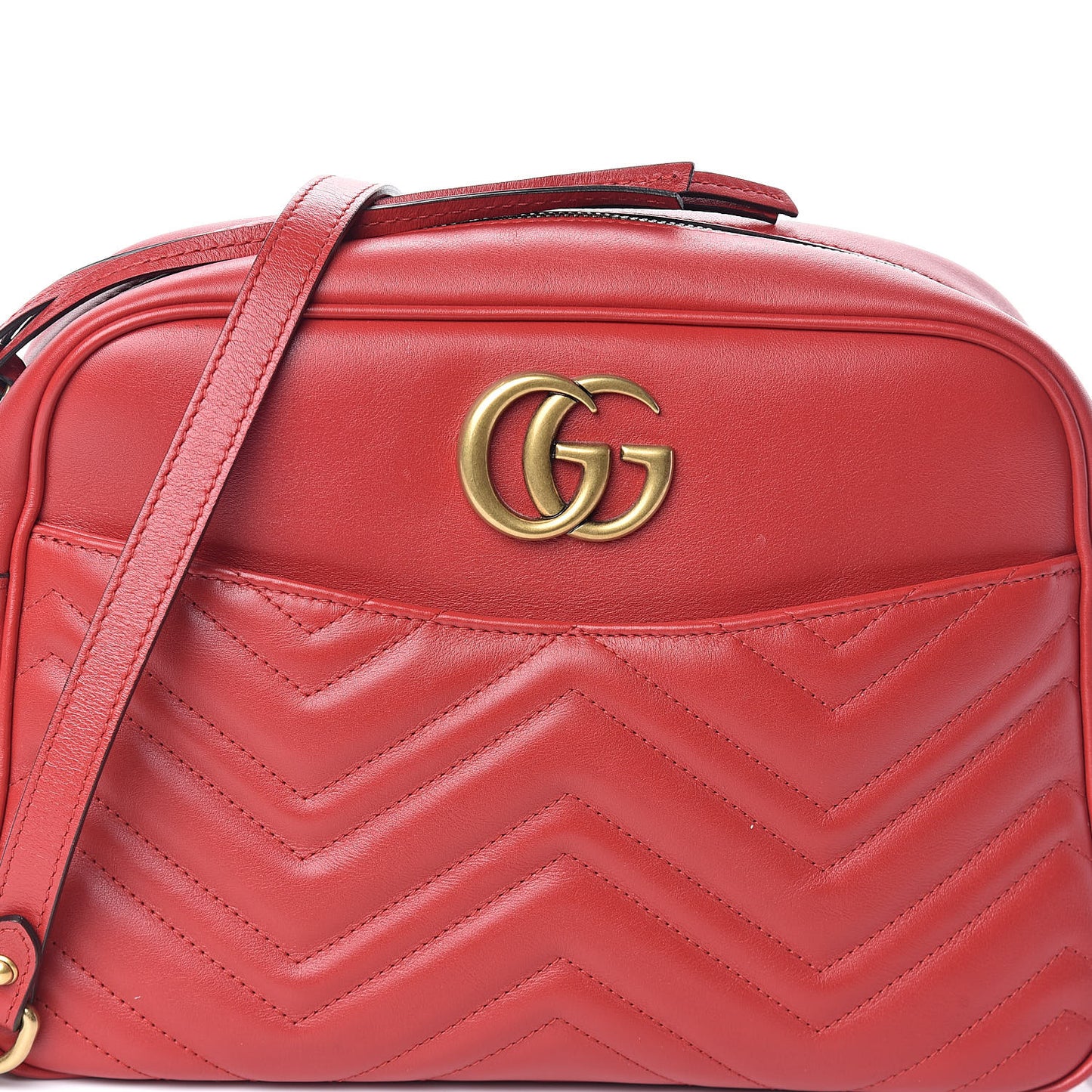 Calfskin Matelasse Medium GG Marmont Chain Shoulder Bag Hibiscus Red