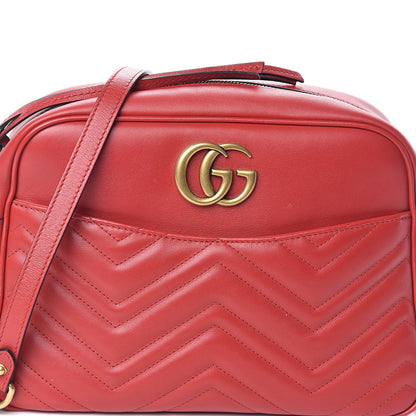 Gucci Calfskin Matelasse Medium GG Marmont Chain Shoulder Bag Hibiscus Red 7 of 9
