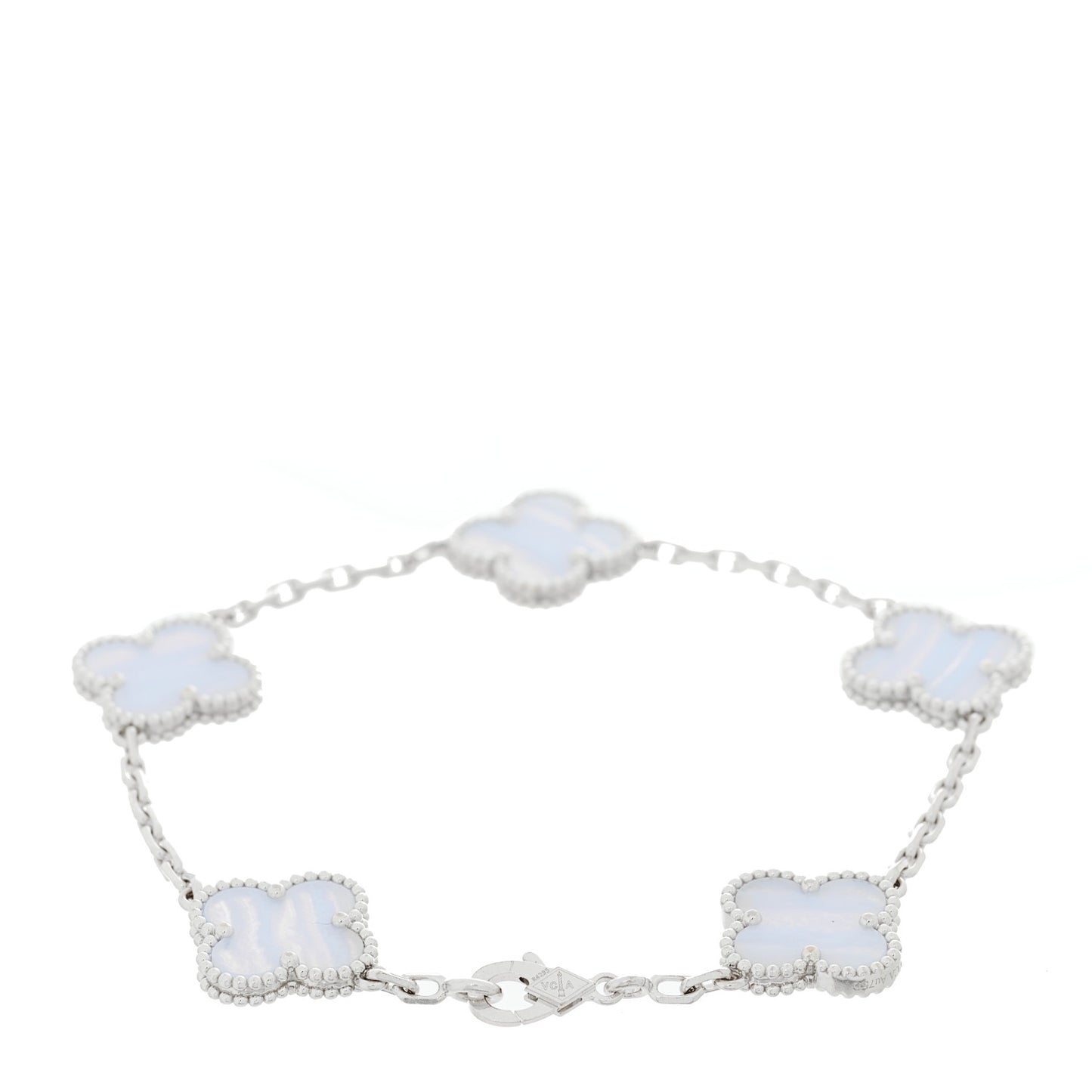 18K White Gold Chalcedony 5 Motifs Vintage Alhambra Bracelet