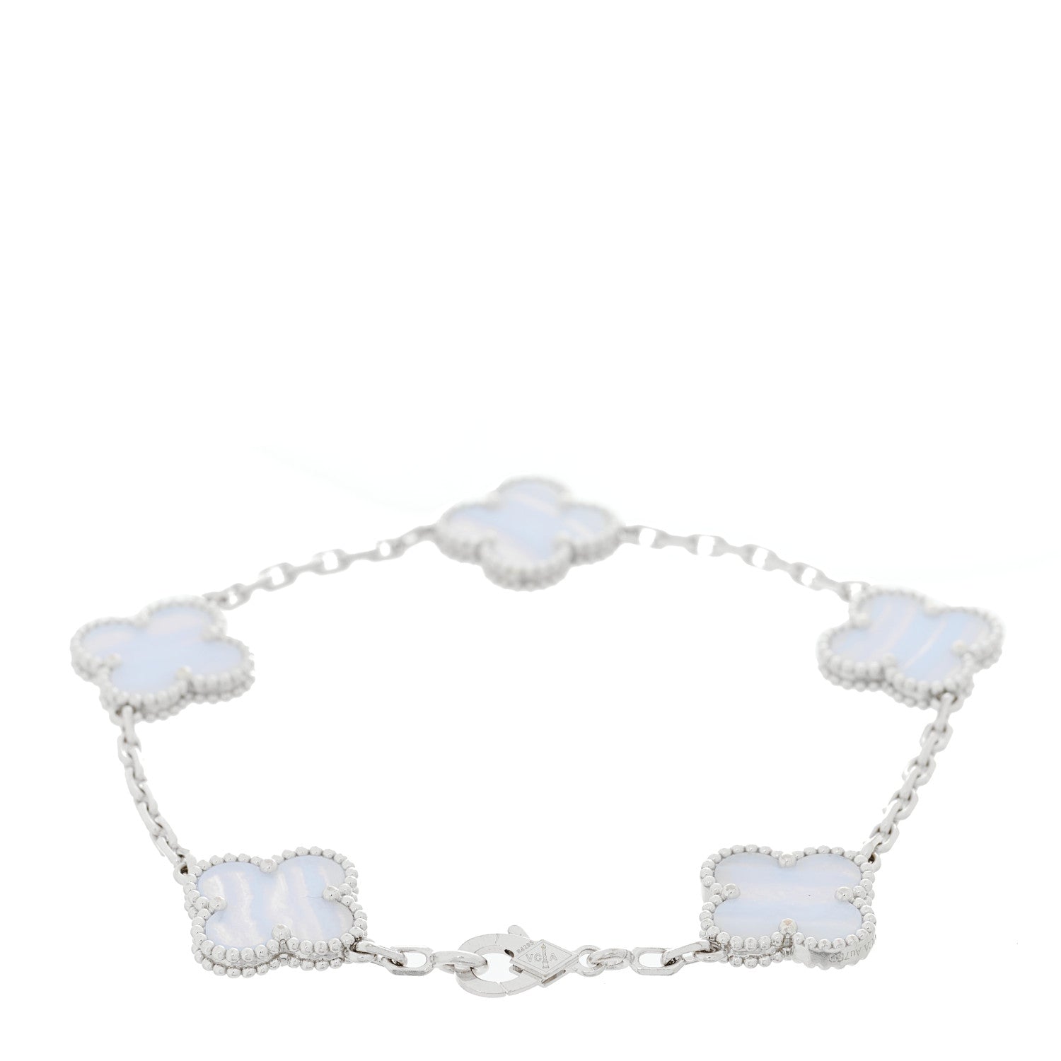 Van Cleef & Arpels 18K White Gold Chalcedony 5 Motifs Vintage Alhambra Bracelet 2 of 4