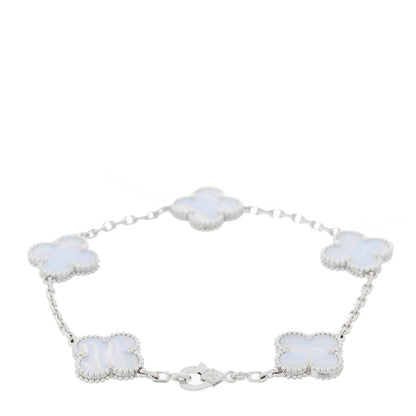 Van Cleef & Arpels 18K White Gold Chalcedony 5 Motifs Vintage Alhambra Bracelet 2 of 4