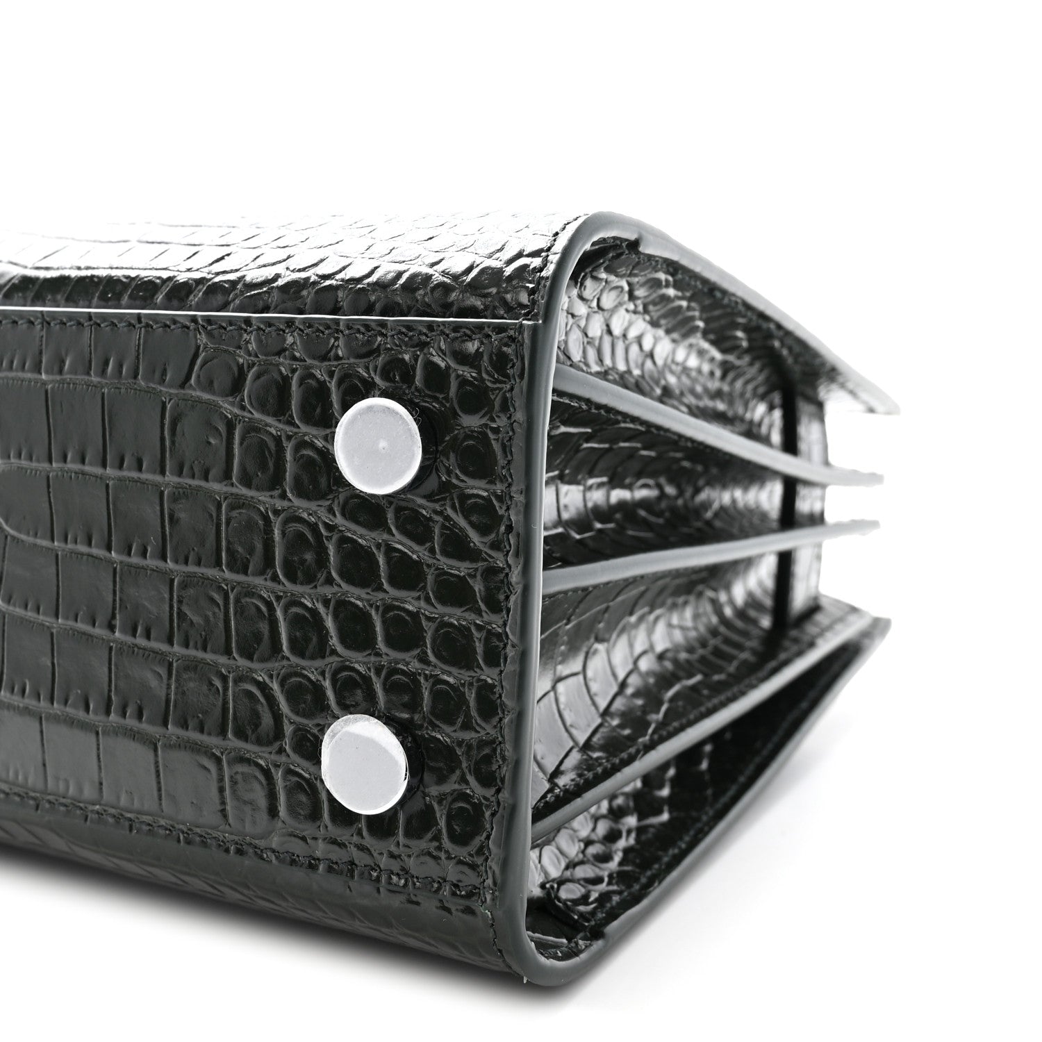 Saint Laurent Calfskin Crocodile Embossed Nano Sac De Jour Dark Green 10 of 10