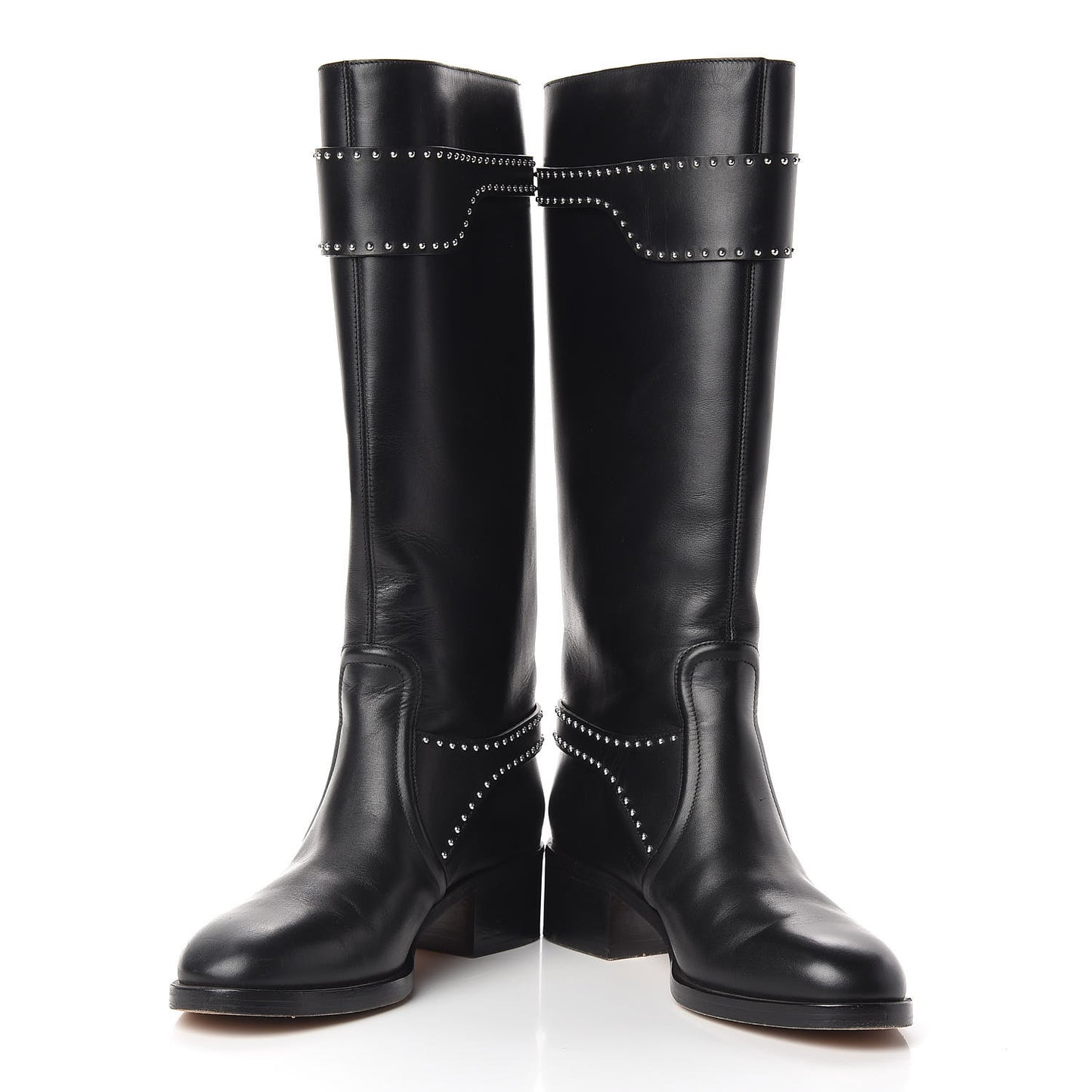 Calfskin Studded Riding Boots 39 Black