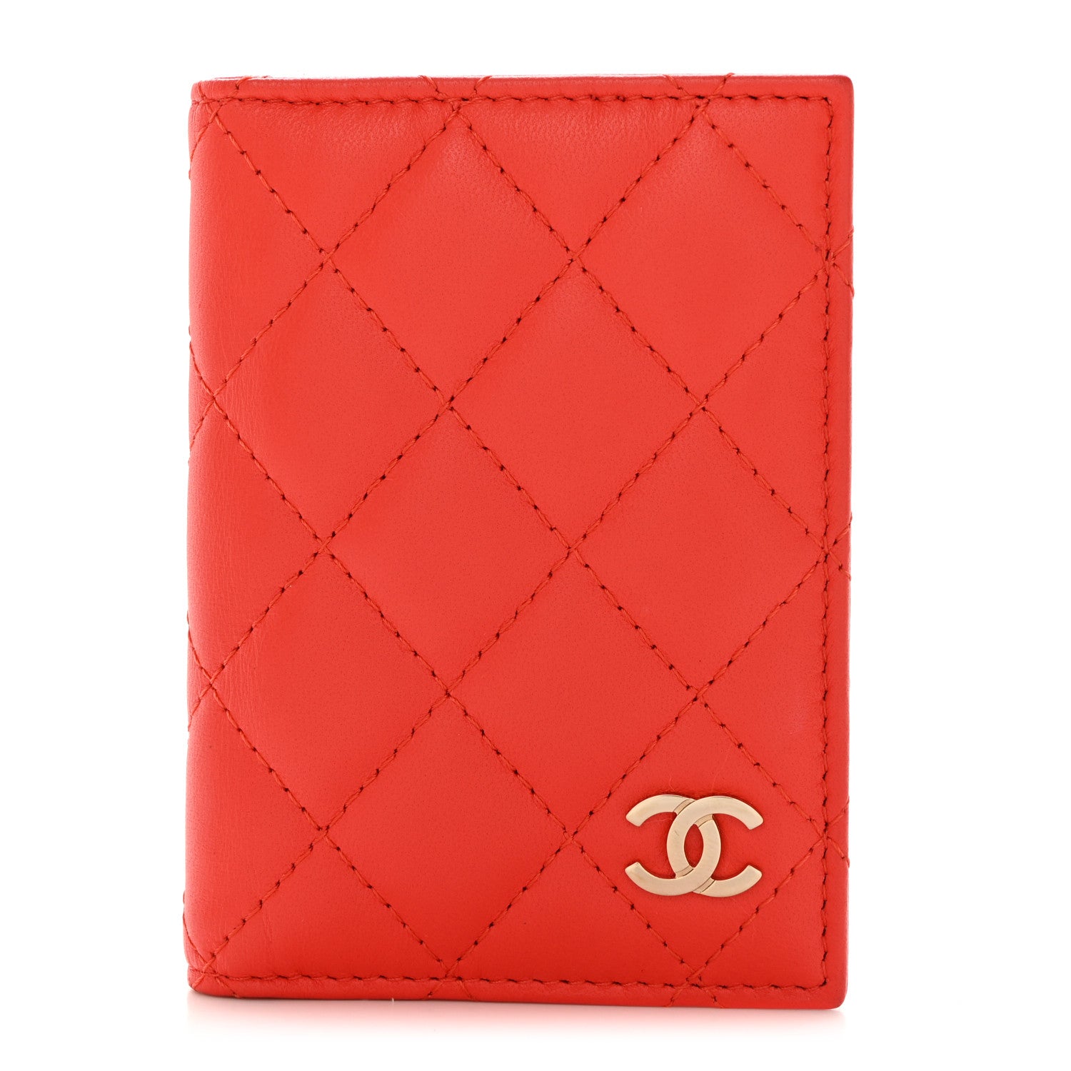 Chanel Lambskin Quilted Card Holder Wallet Red 1 of 8