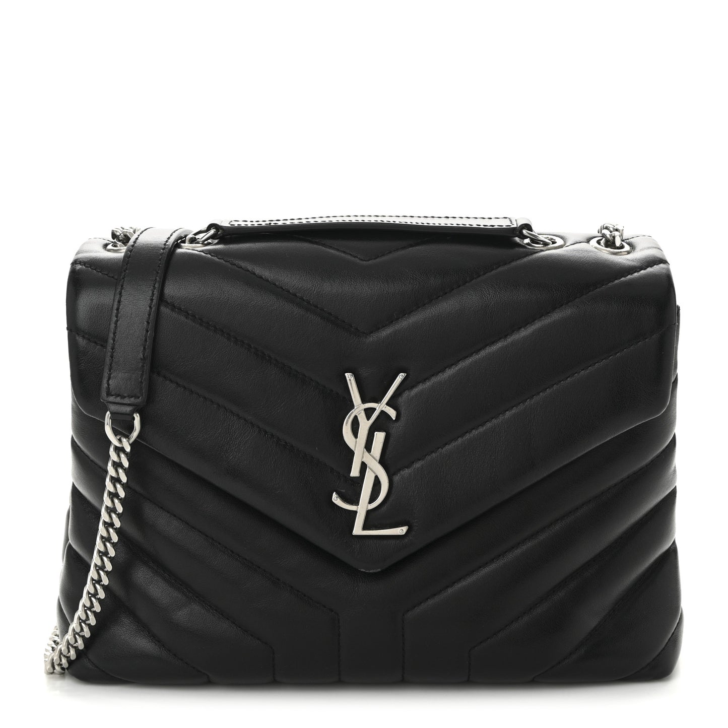Calfskin Y Quilted Monogram Small Loulou Chain Satchel Black