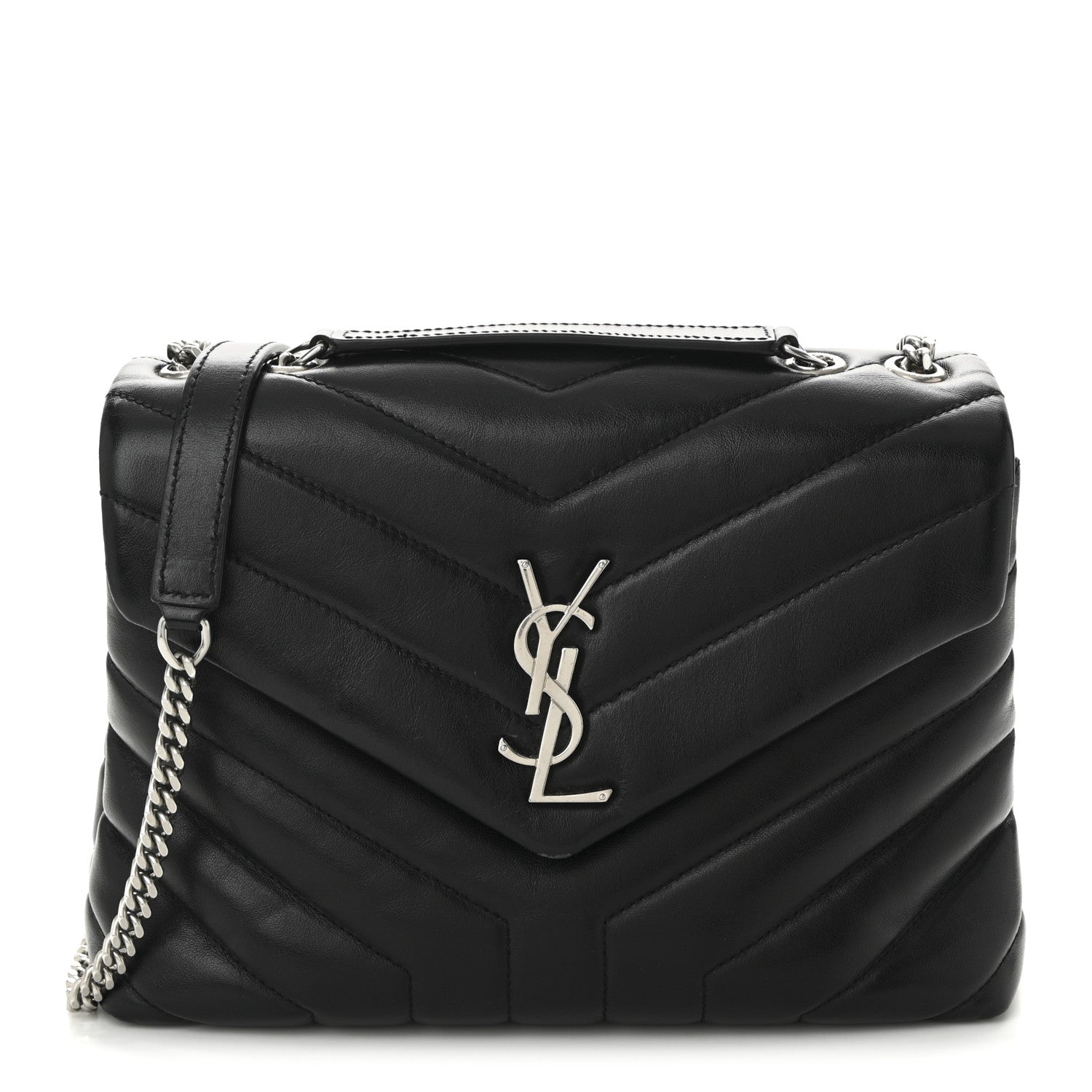 Saint Laurent Calfskin Y Quilted Monogram Small Loulou Chain Satchel Black 1 of 10