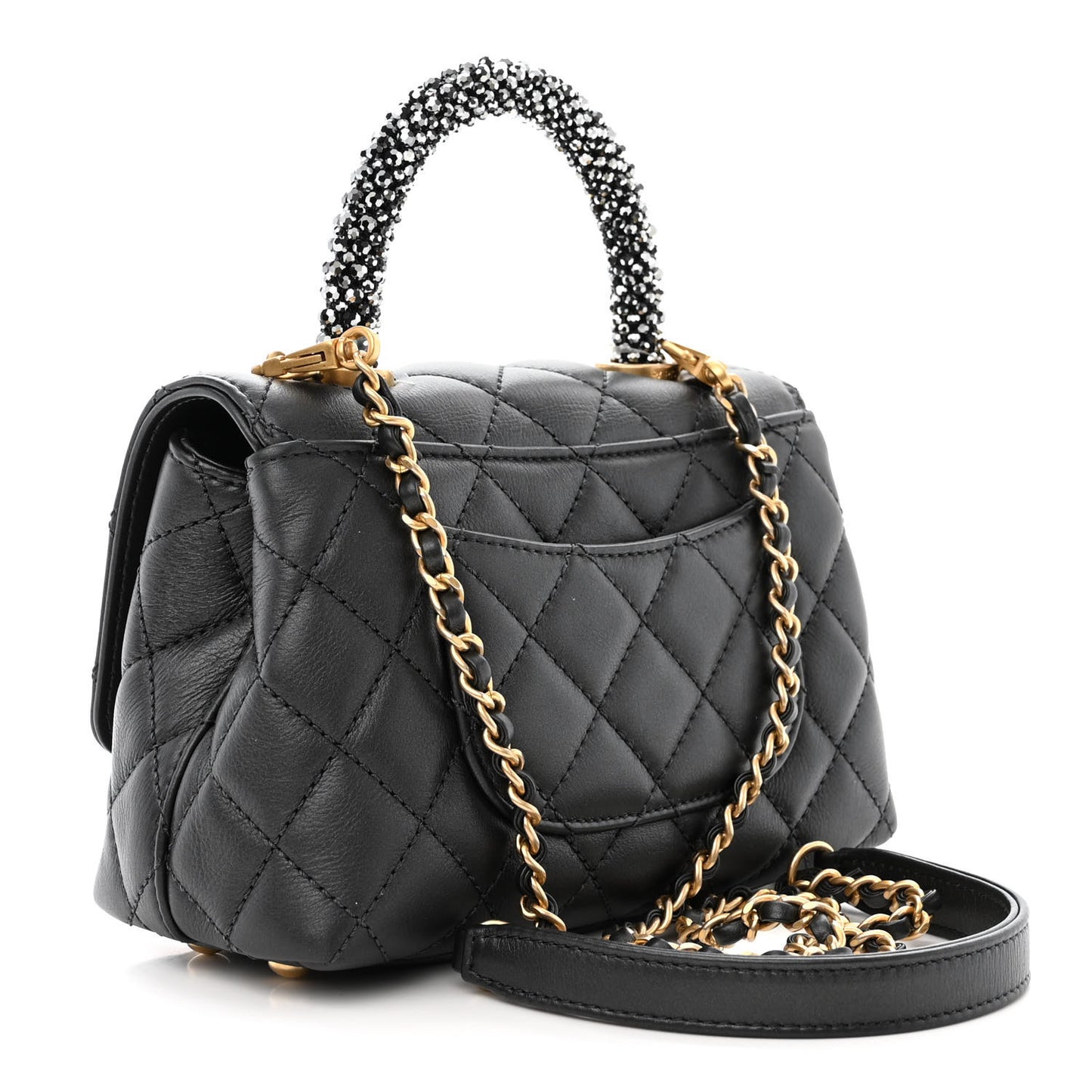 Calfskin Strass Quilted Extra Mini Coco Handle Flap Dark Grey
