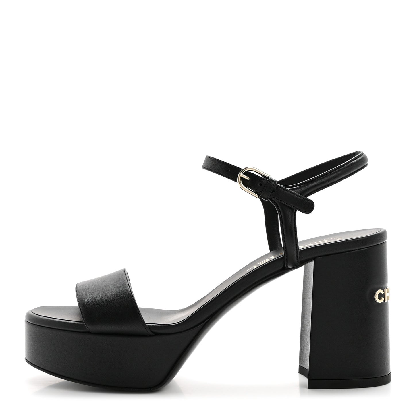 Lambskin Logo Platform Sandals 38 Black