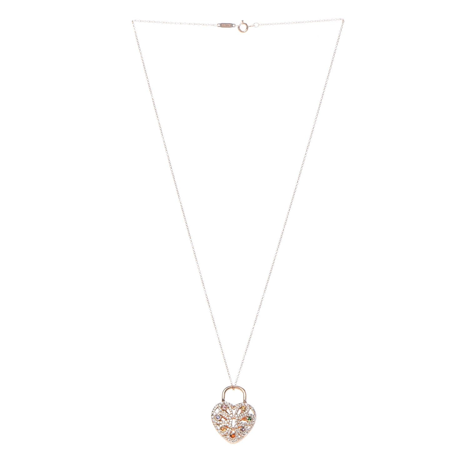 Tiffany 18K Rose Gold Diamond Multistone Filigree Heart Pendant Necklace 3 of 7