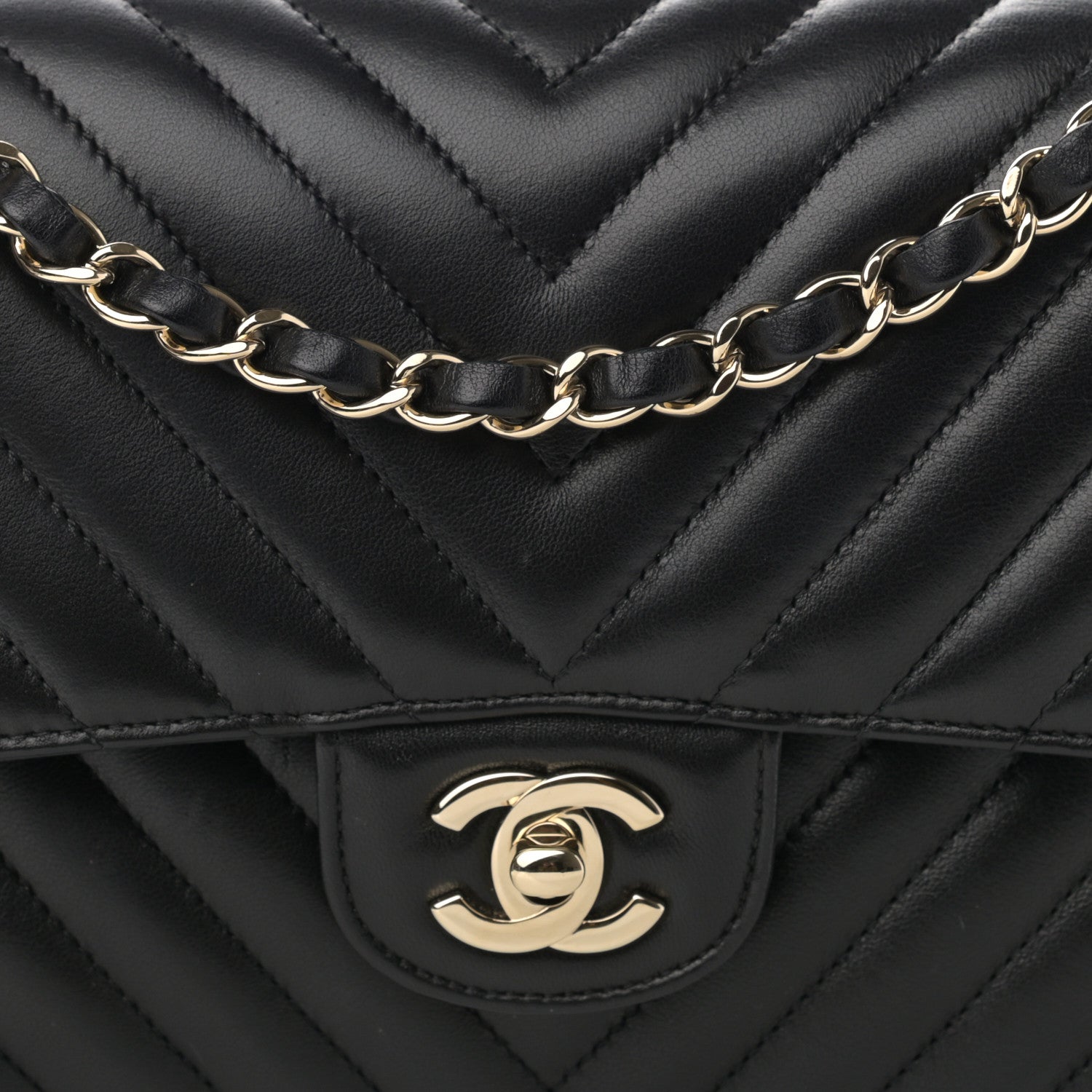 Chanel Lambskin Chevron Quilted Medium Double Flap Black 7 of 14