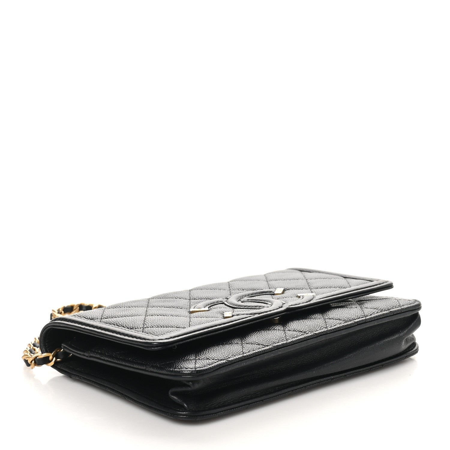 Chanel Caviar Quilted CC Filigree Wallet On Chain WOC Black 4 of 10