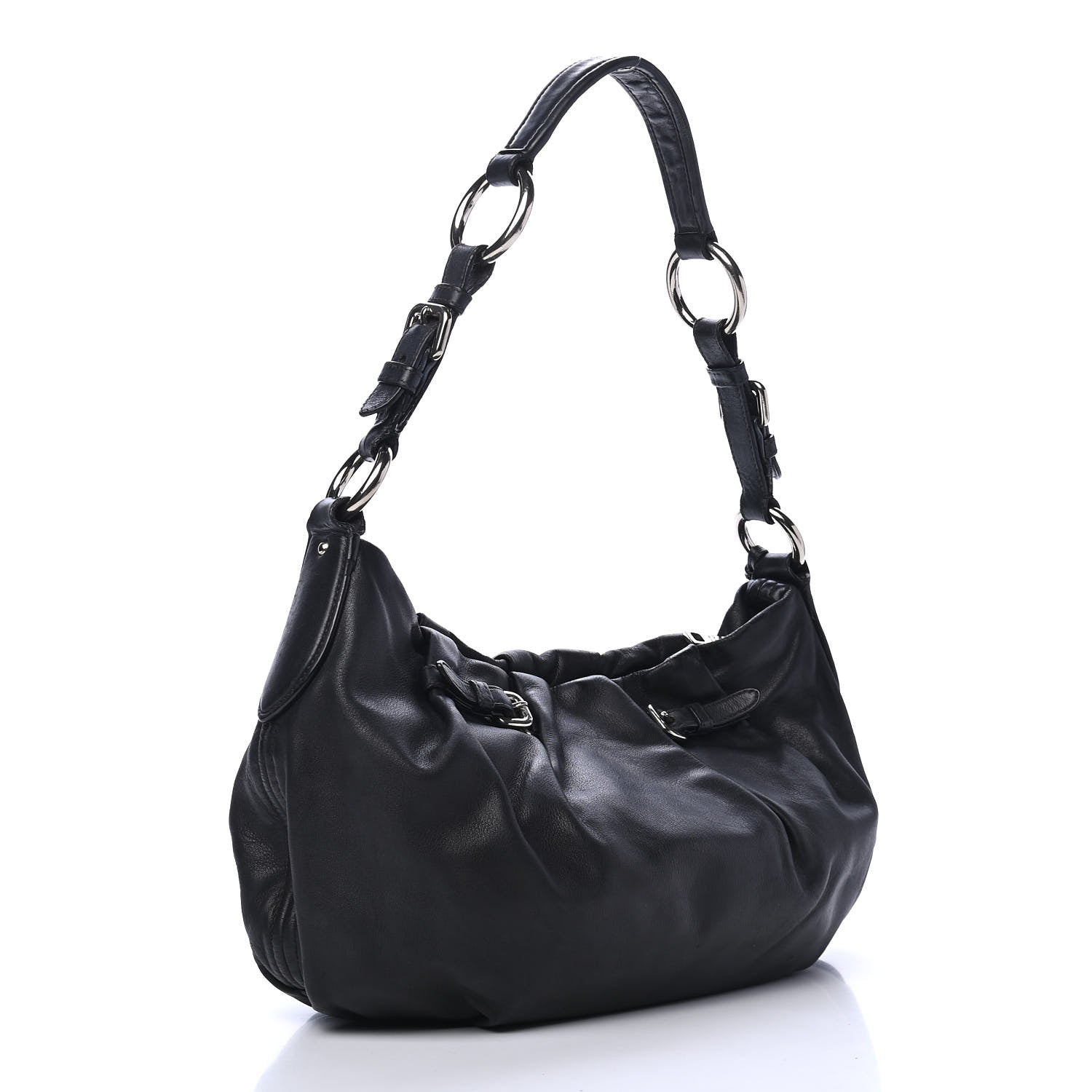 Prada Soft Calf Pleated Hobo Black 2 of 4