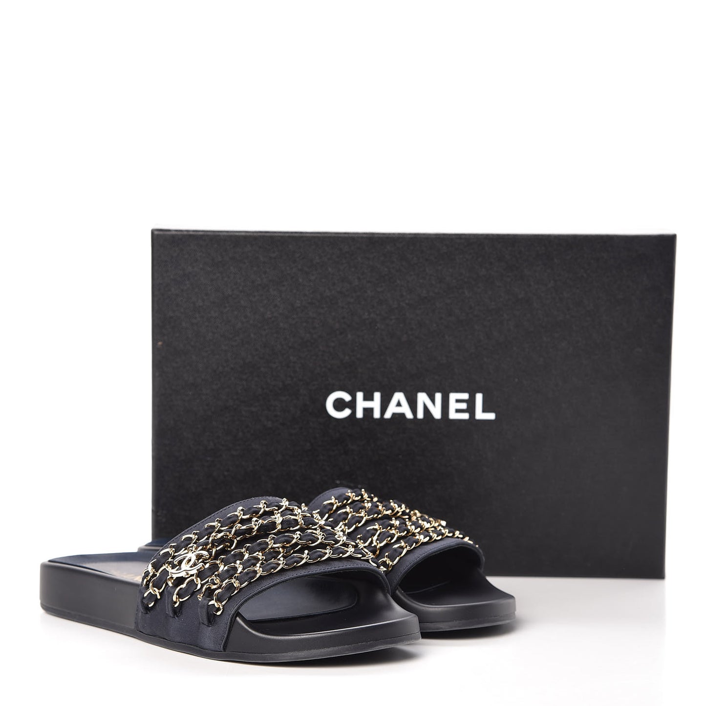 Canvas Chain Flat Sandals 38 Marine