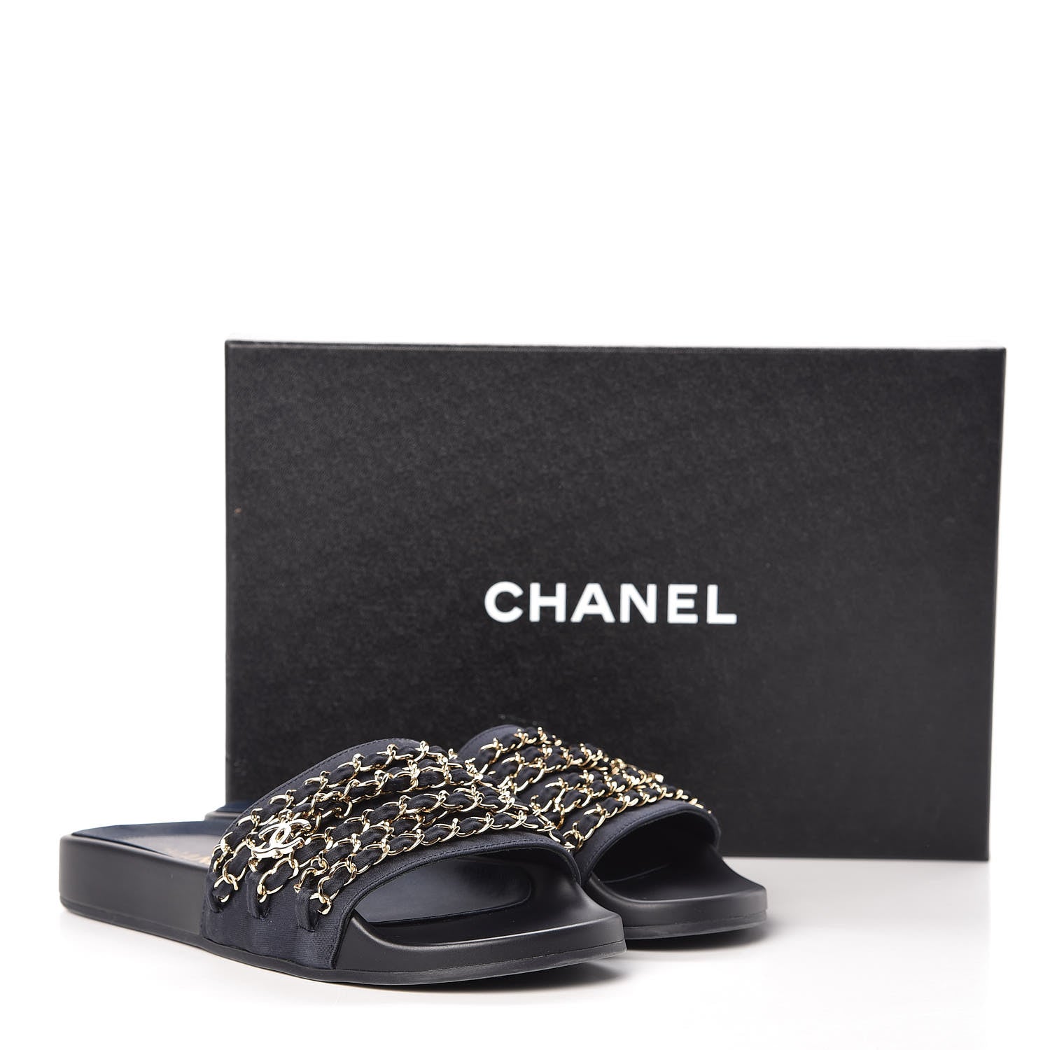 Chanel Canvas Chain Flat Sandals 38 Marine 11 of 11