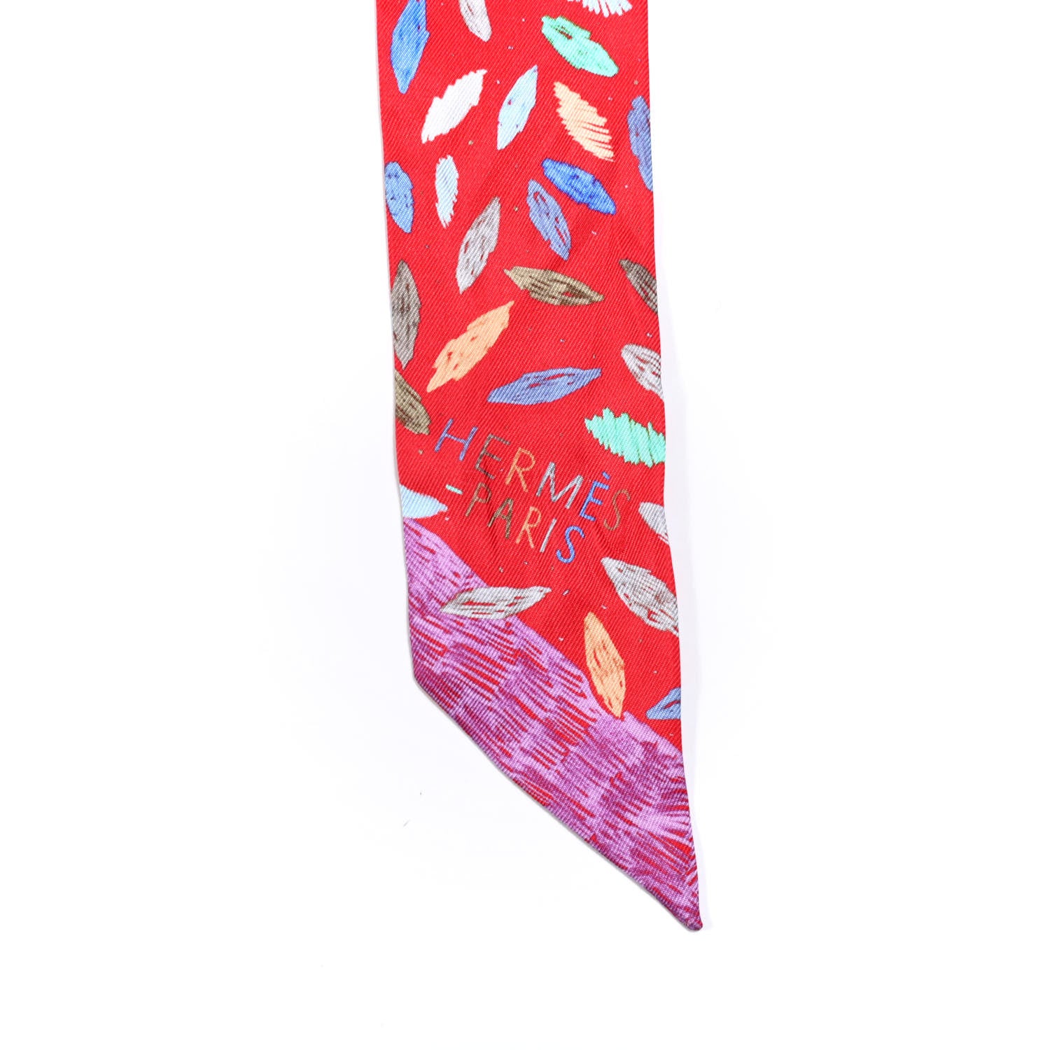 Hermes Silk Chacun Fait Son Nid Twilly Rouge Bleu Violet 4 of 4