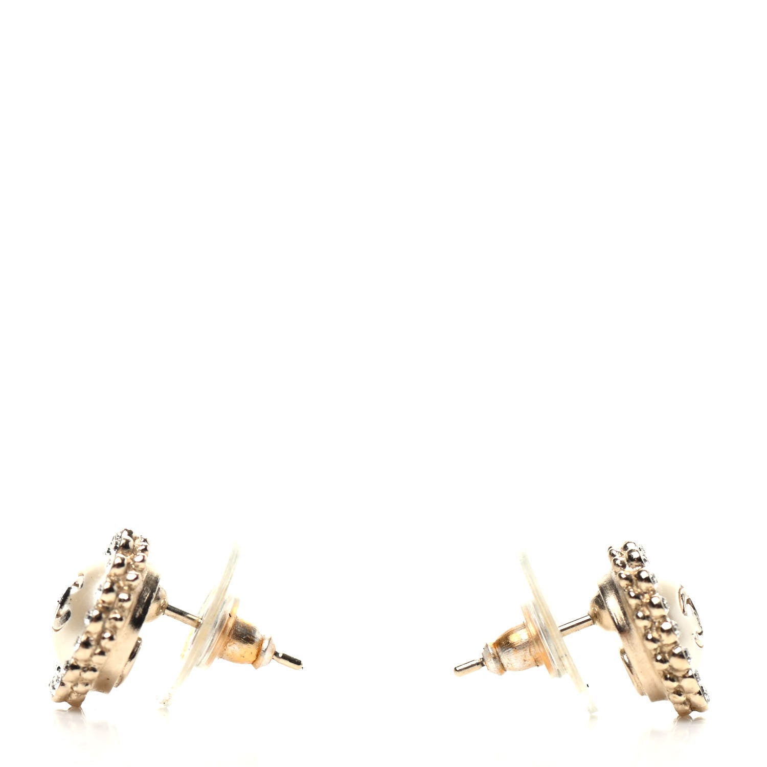 Chanel Pearl Crystal CC Round Earrings Light Gold 3 of 5